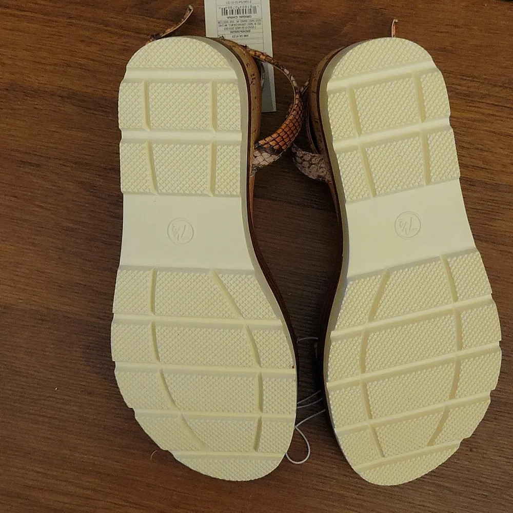 A New Day Abgail snakeskin cork open toe ankle strap wedge white sole 7..5 NEW…
